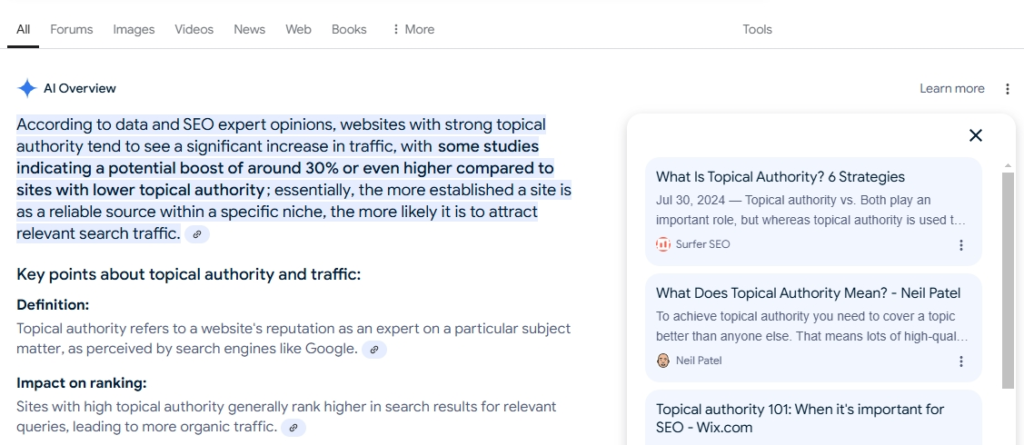 Studies show that sites with strong topical authority get 30% more traffic which is important for semantic seo