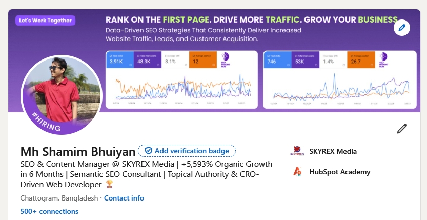work under Mh Shamim Bhuiyan, SEO & Content Manager at SKYREX Media, a Semantic SEO expert in Bangladesh and founder of SEO Insight Hub since 2018.